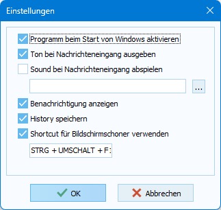 Screeshot NettSend Einstellungen